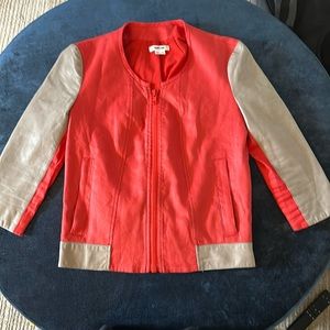 Helmut Lang linen leather color block Jacket orange/red